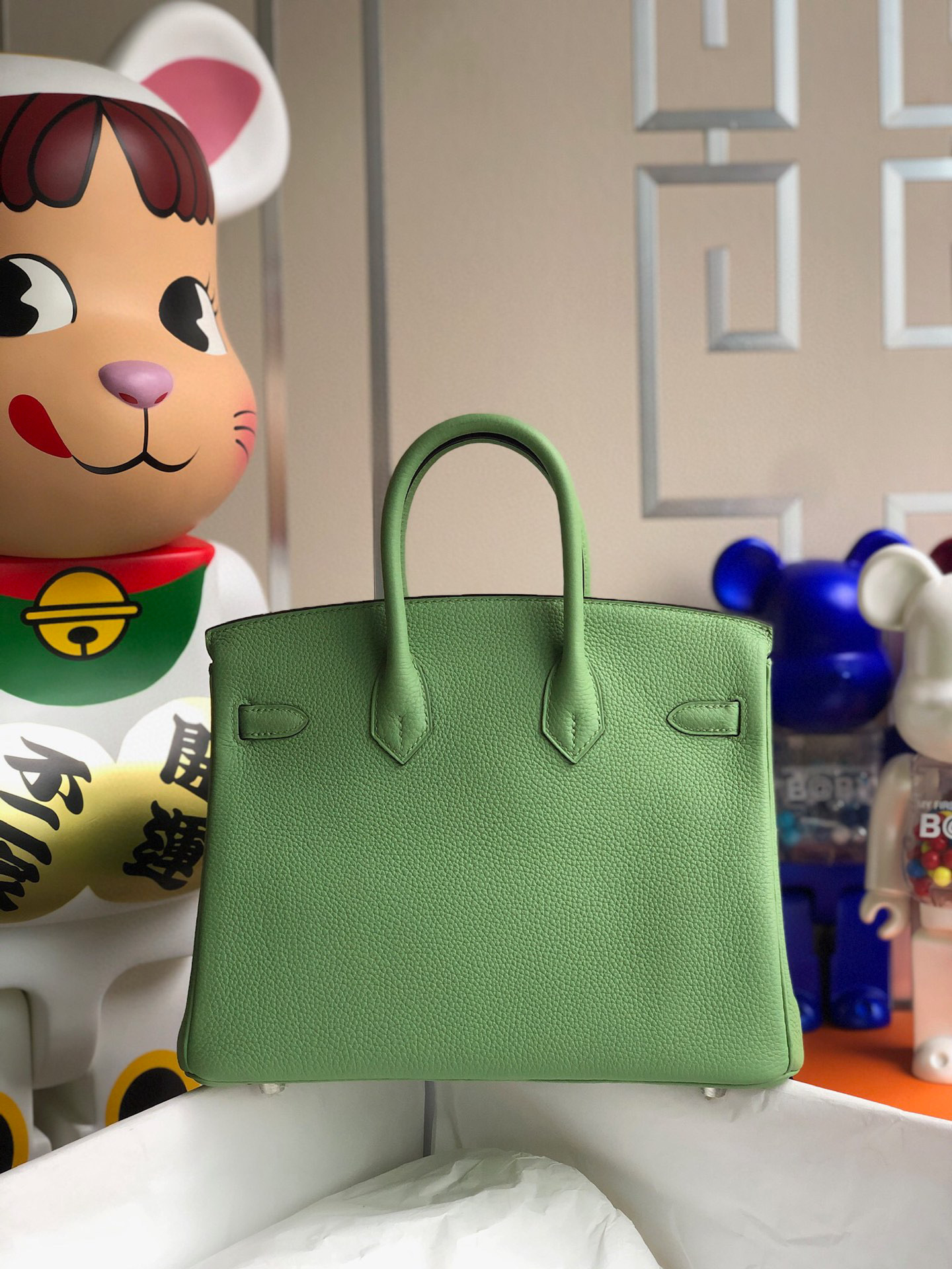 Hermes Birkin 25CM Togo Leather 3i Vert Criquet Silver Hardware HandMade