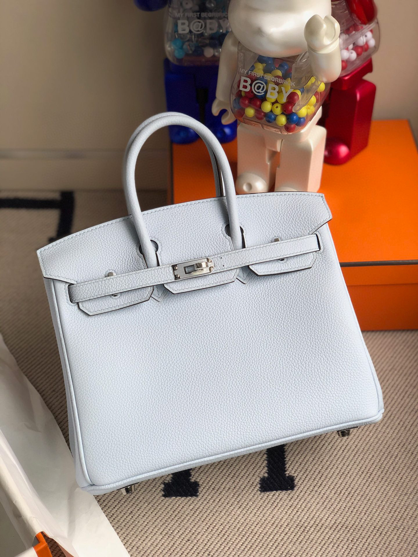 Hermes Birkin 25CM Togo T0 Bleu Brume Silver Hardware  Handmade