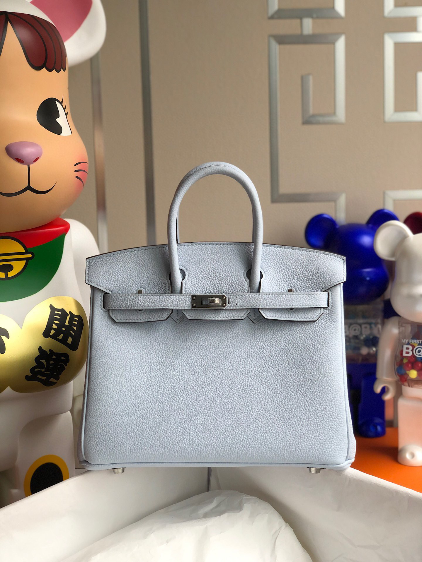 Hermes Birkin 25CM Togo T0 Bleu Brume Silver Hardware  Handmade