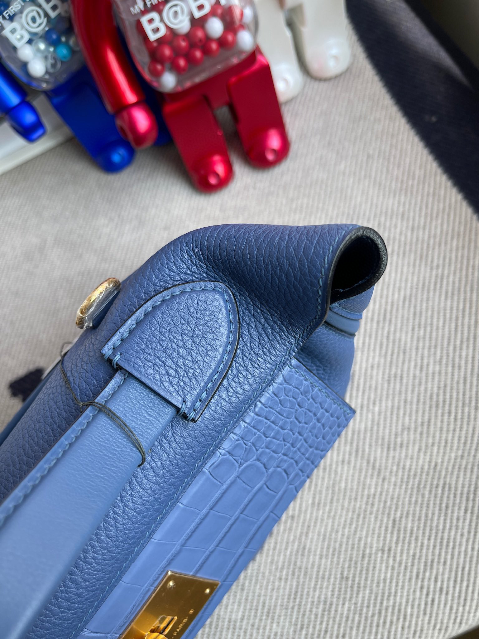 Hermes Kelly Touch 24/24 29CM Bright Blue Crocodile Gold Hardware Handmade