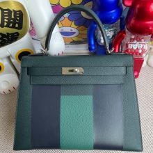 Hermes Kelly 28CM Epsom Leather Letter Bag H 6O Vert Cypress Silver HandMade