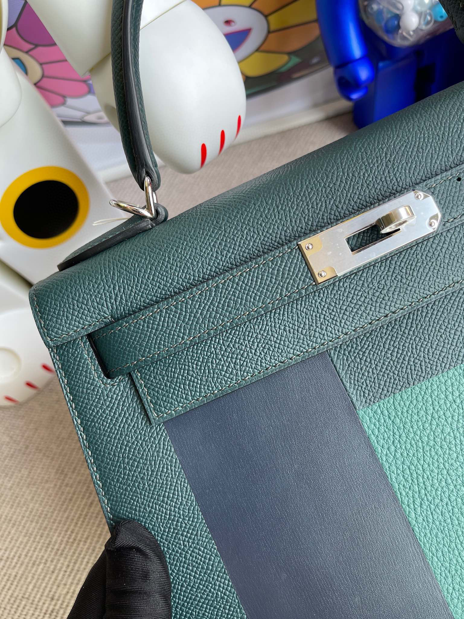 Hermes Kelly 28CM Epsom Leather Letter Bag H 6O Vert Cypress Silver HandMade