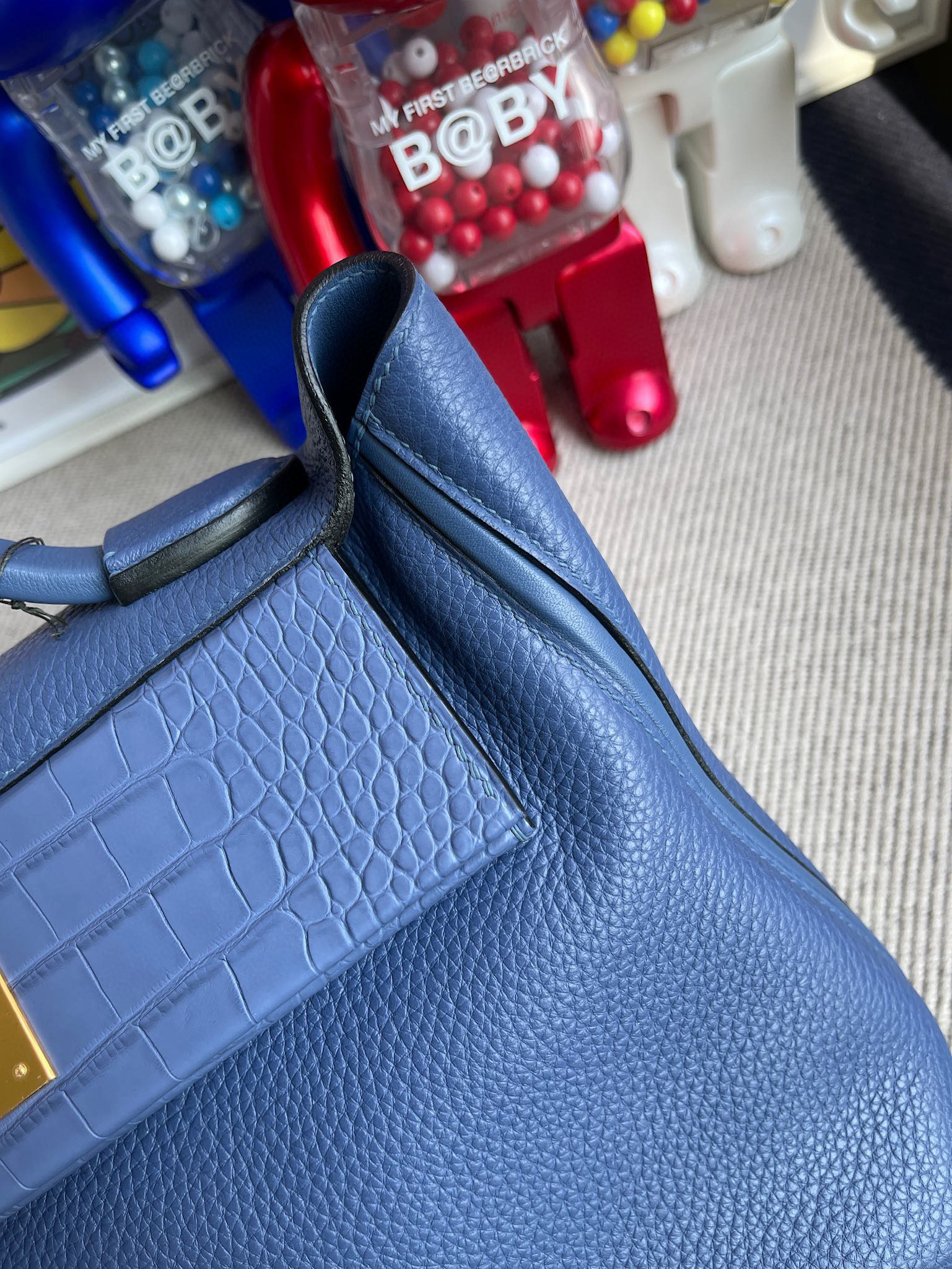 Hermes Kelly Touch 24/24 29CM Bright Blue Crocodile Gold Hardware Handmade