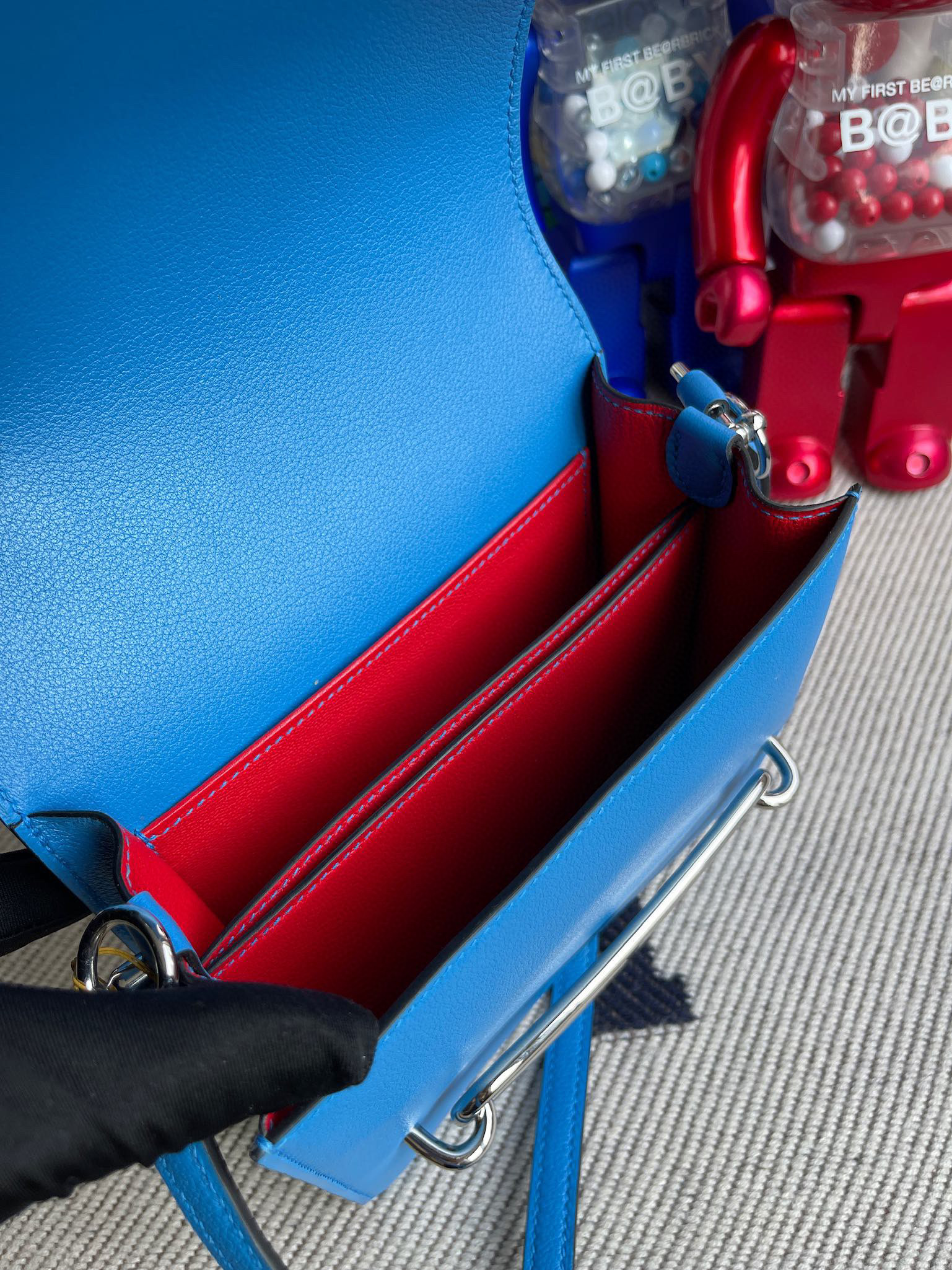 Hermes Roulis 18CM EverColor Leather 7T Blue Hydra / S3 Rose De Coeur Silver Hardware HandMade