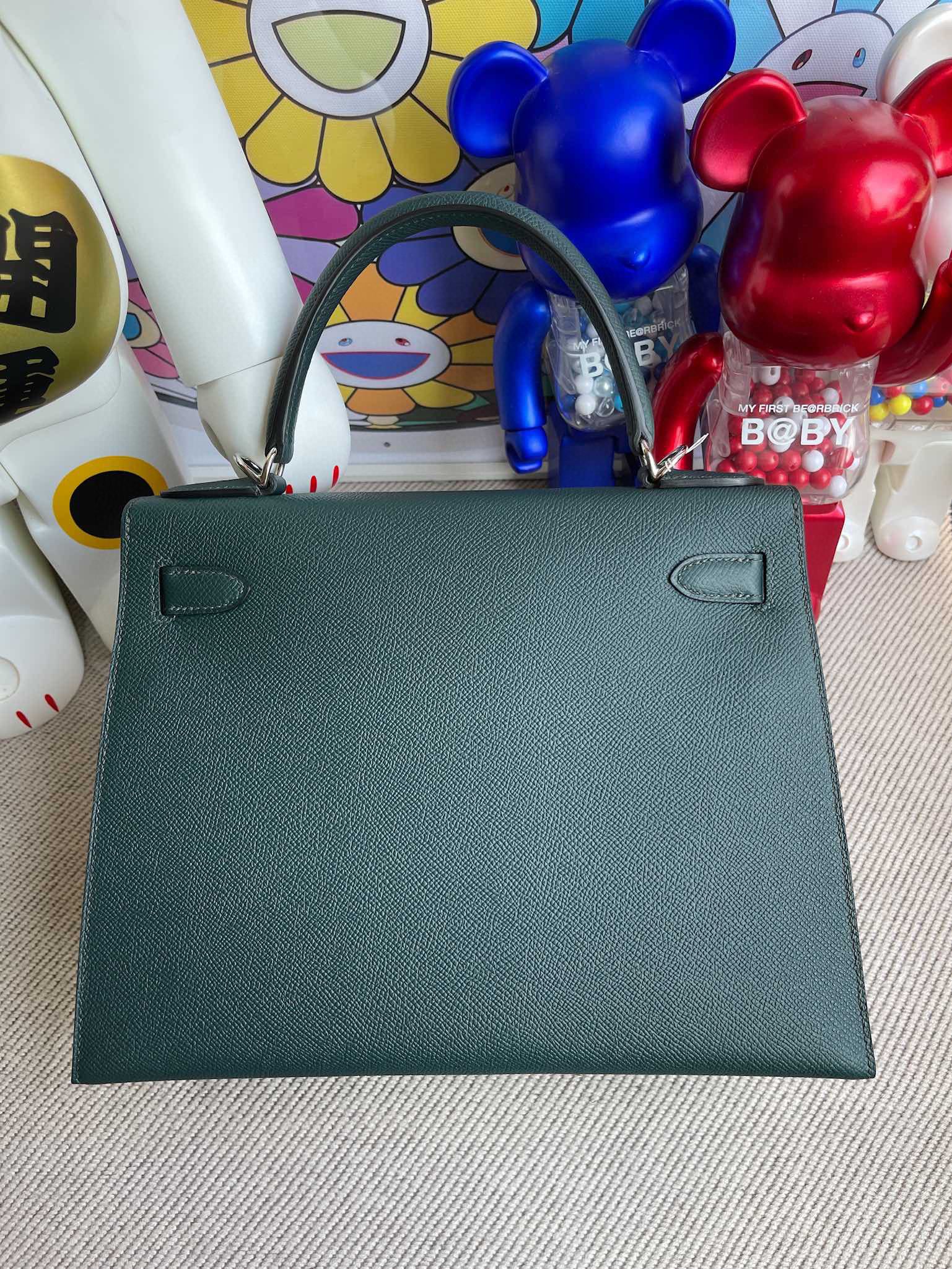 Hermes Kelly 28CM Epsom Leather Letter Bag H 6O Vert Cypress Silver HandMade