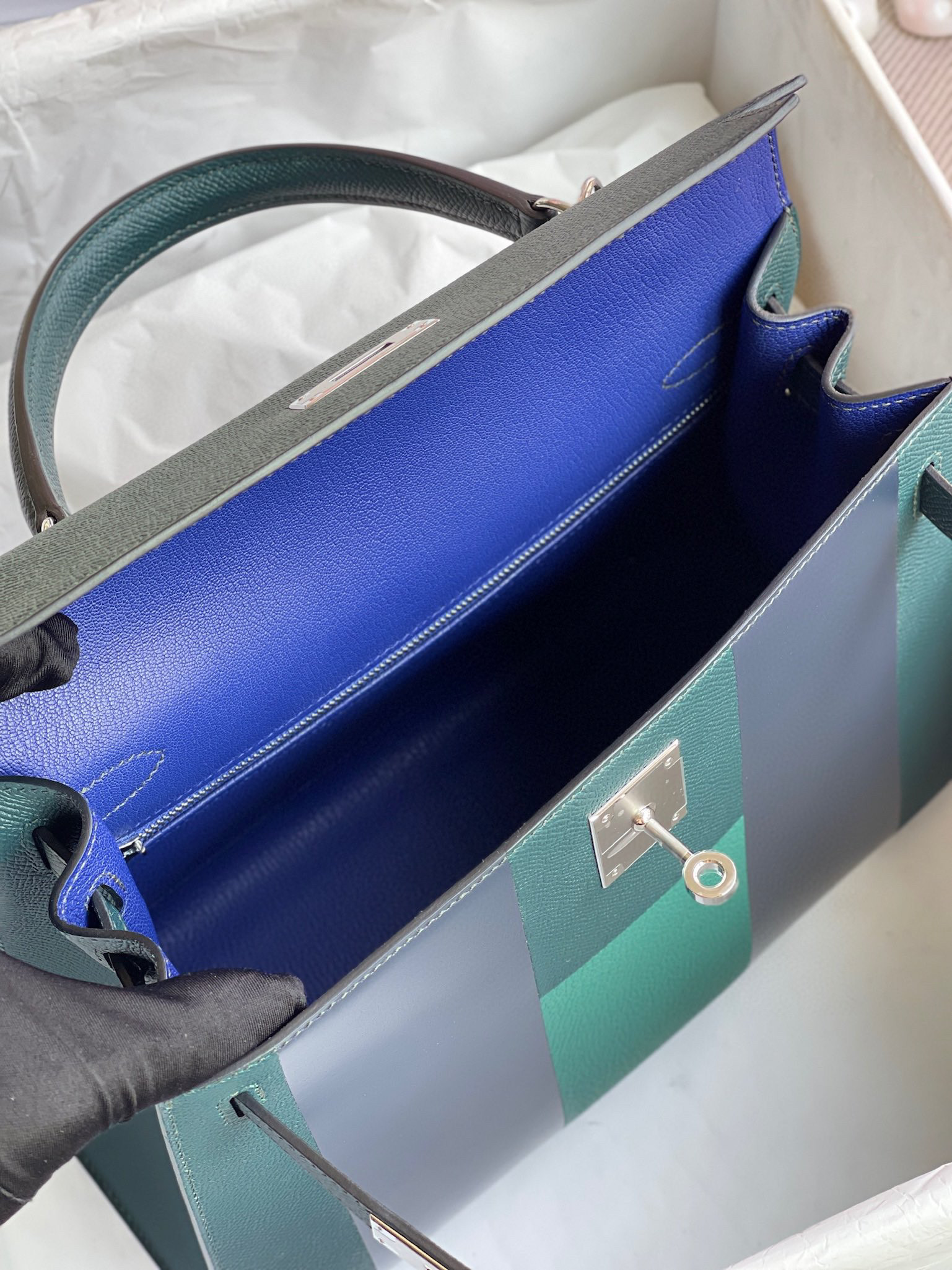 Hermes Kelly 28CM Epsom Leather Letter Bag H 6O Vert Cypress Silver HandMade