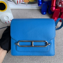 Hermes Roulis 18CM EverColor Leather 7T Blue Hydra / S3 Rose De Coeur Silver Hardware HandMade