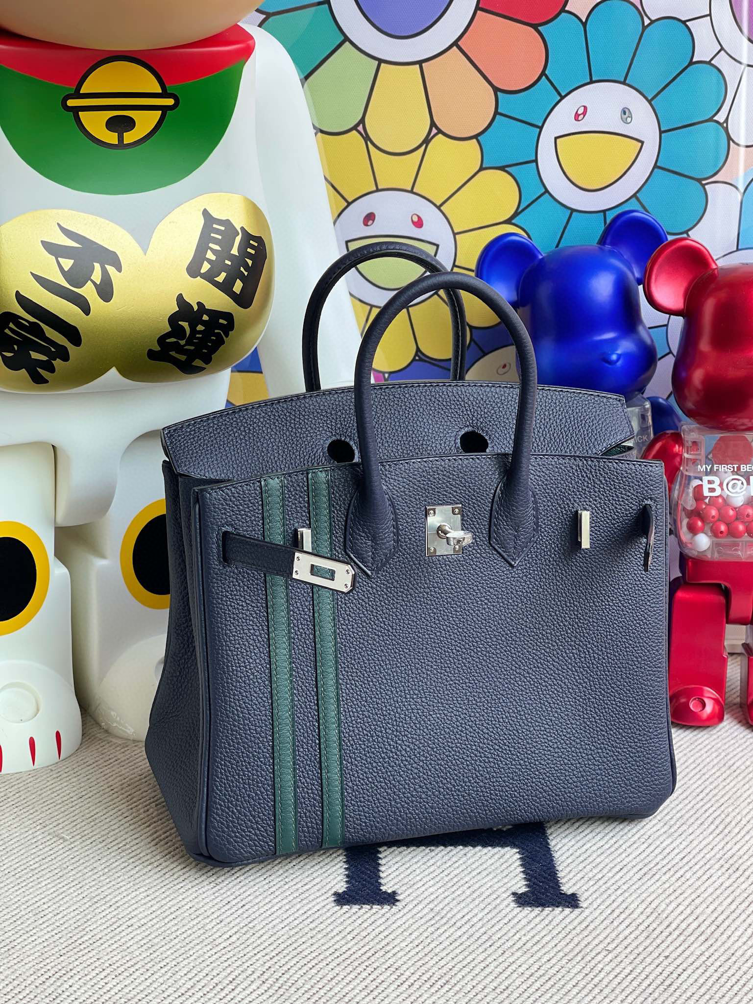 Hermes Birkin 25CM Togo 2Z Blue Nuit / 6O Vert Cypress Silver Hardware ( Super Hermes )