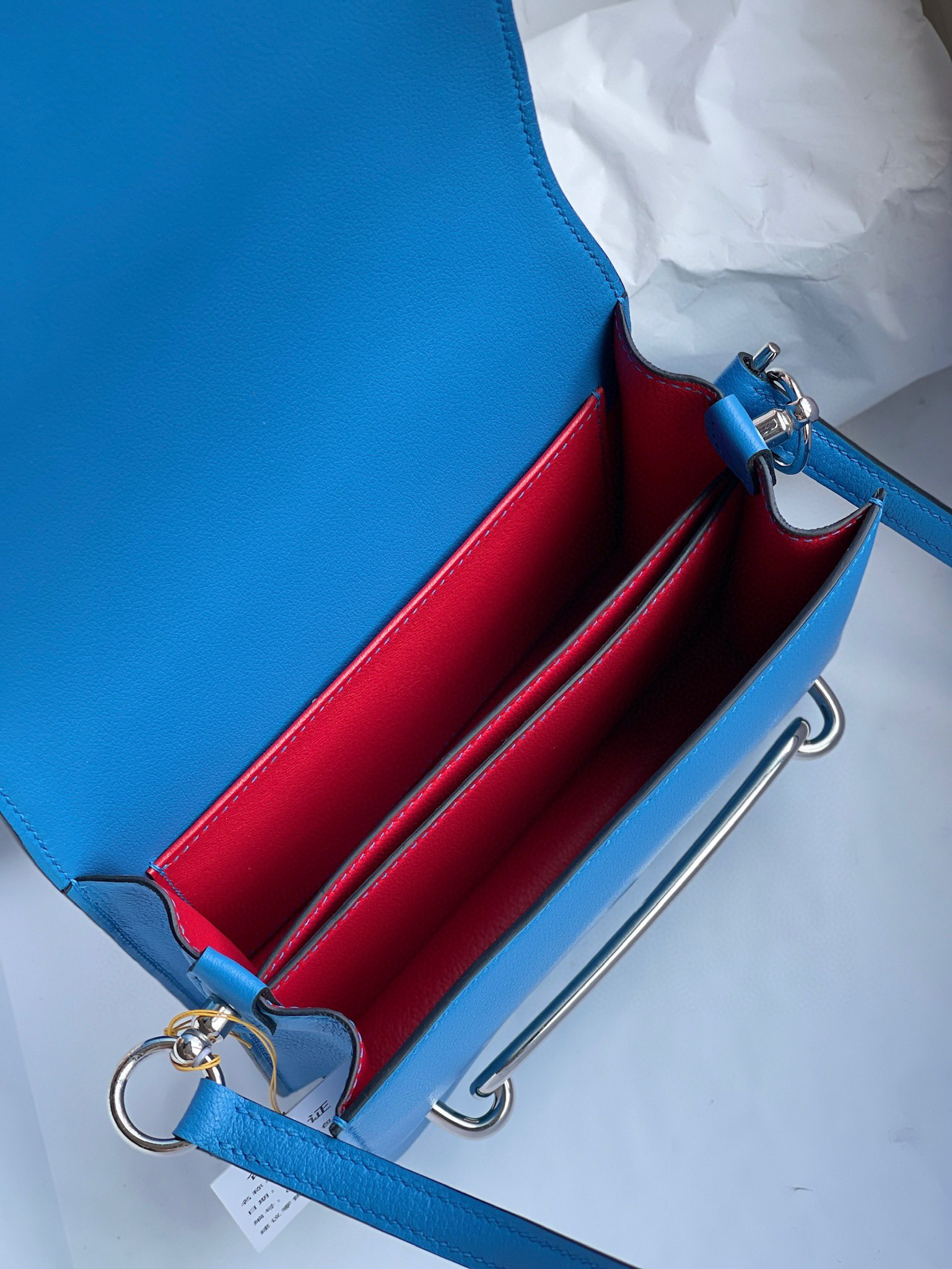 Hermes Roulis 18CM EverColor Leather 7T Blue Hydra / S3 Rose De Coeur Silver Hardware HandMade