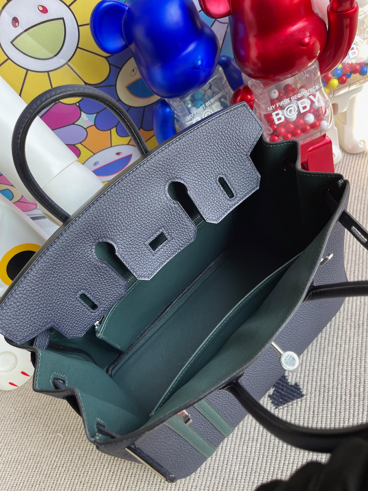 Hermes Birkin 25CM Togo 2Z Blue Nuit / 6O Vert Cypress Silver Hardware ( Super Hermes )