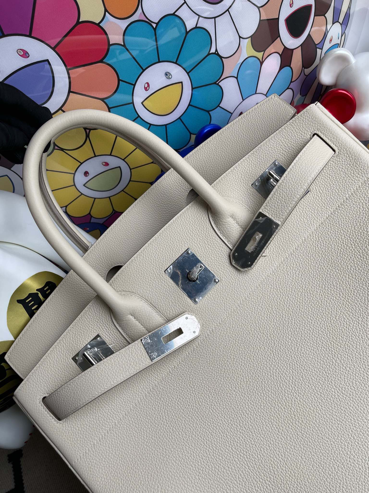 RepLadies Hermes HAC 40CM For Man Togo Leather CK10 Craie PHW Full Handmade