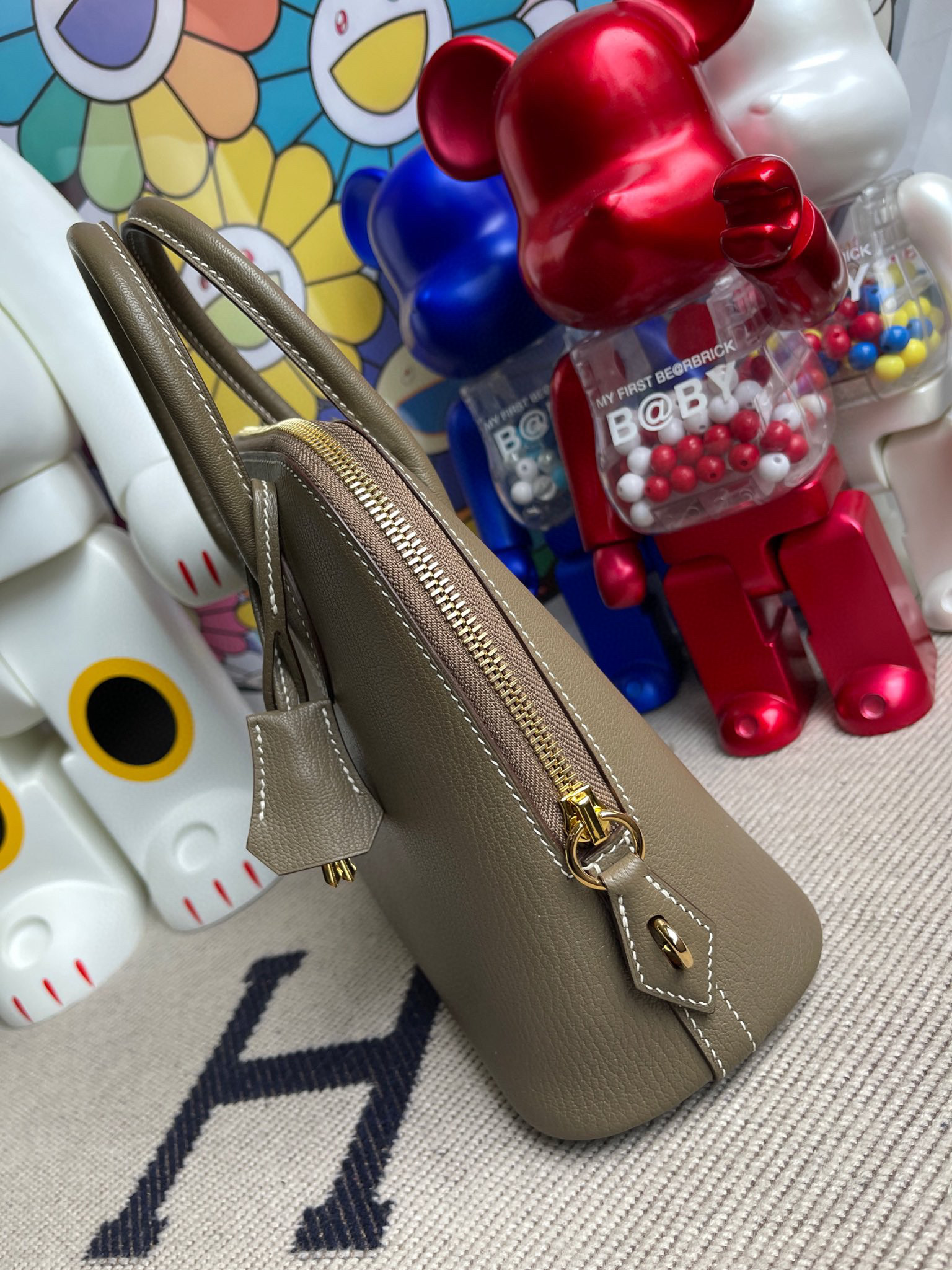 RepLadies Hermes Bolide 25CM Chevre CK81 Etoupe Gold Hardware