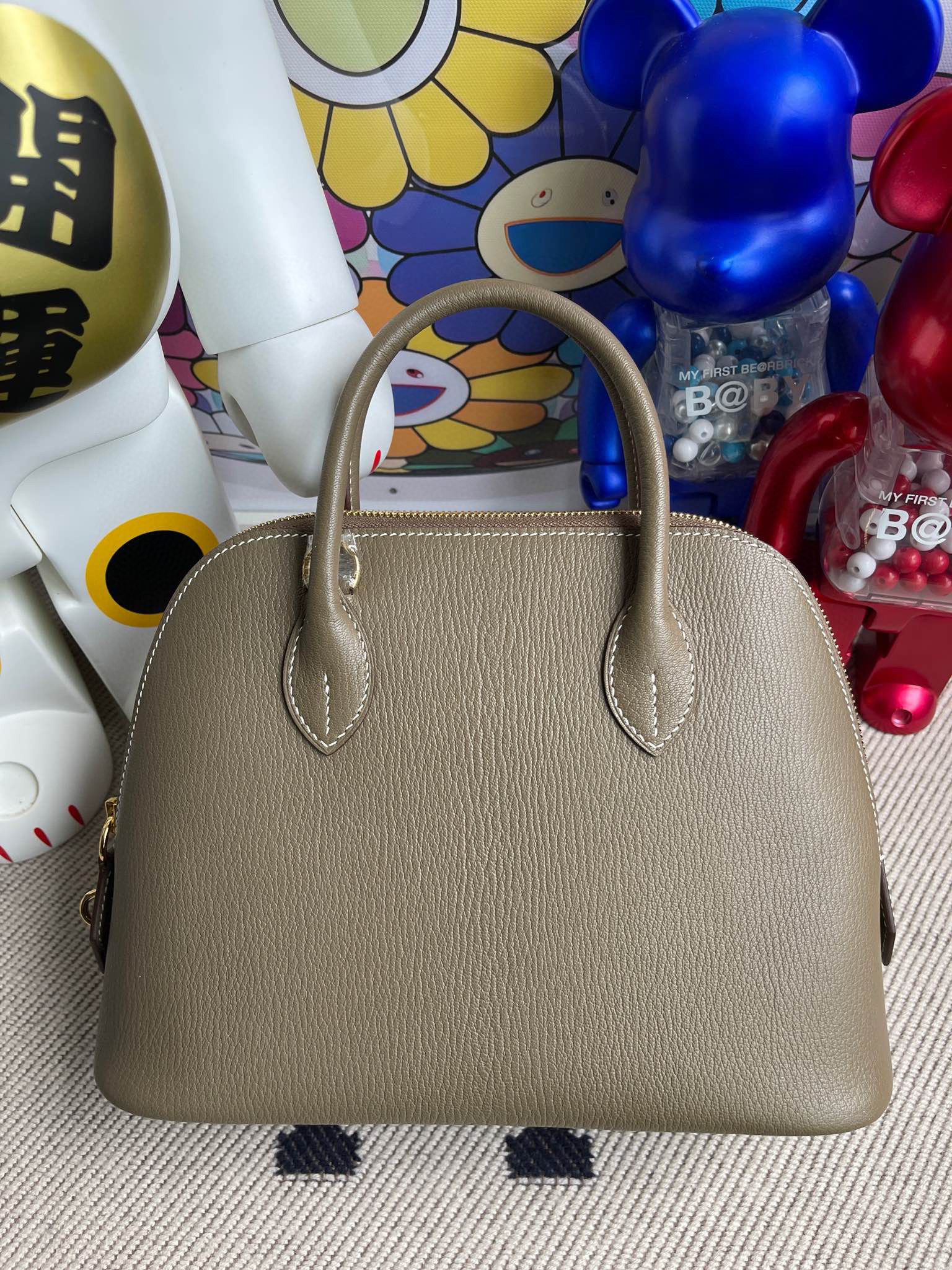 RepLadies Hermes Bolide 25CM Chevre CK81 Etoupe Gold Hardware