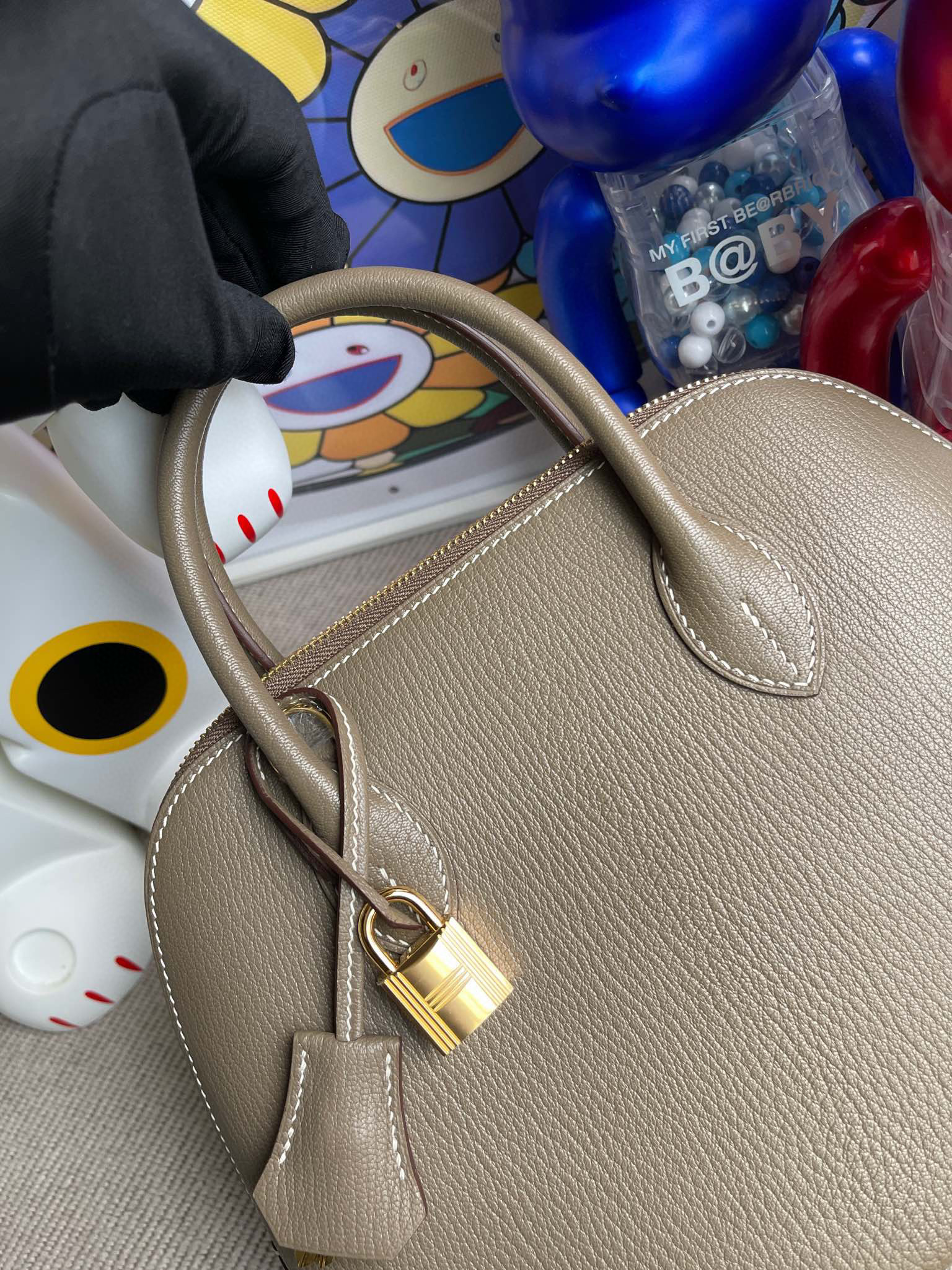 RepLadies Hermes Bolide 25CM Chevre CK81 Etoupe Gold Hardware