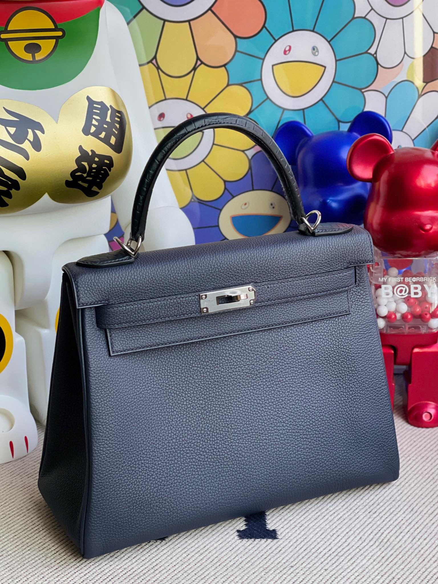 RepLadies Kelly Touch 28CM Togo Matte Crocodile Silver Hardware Handmade