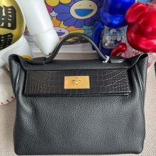RepLadies Kelly 24/24 Touch Black Matte Crocodile Handmade