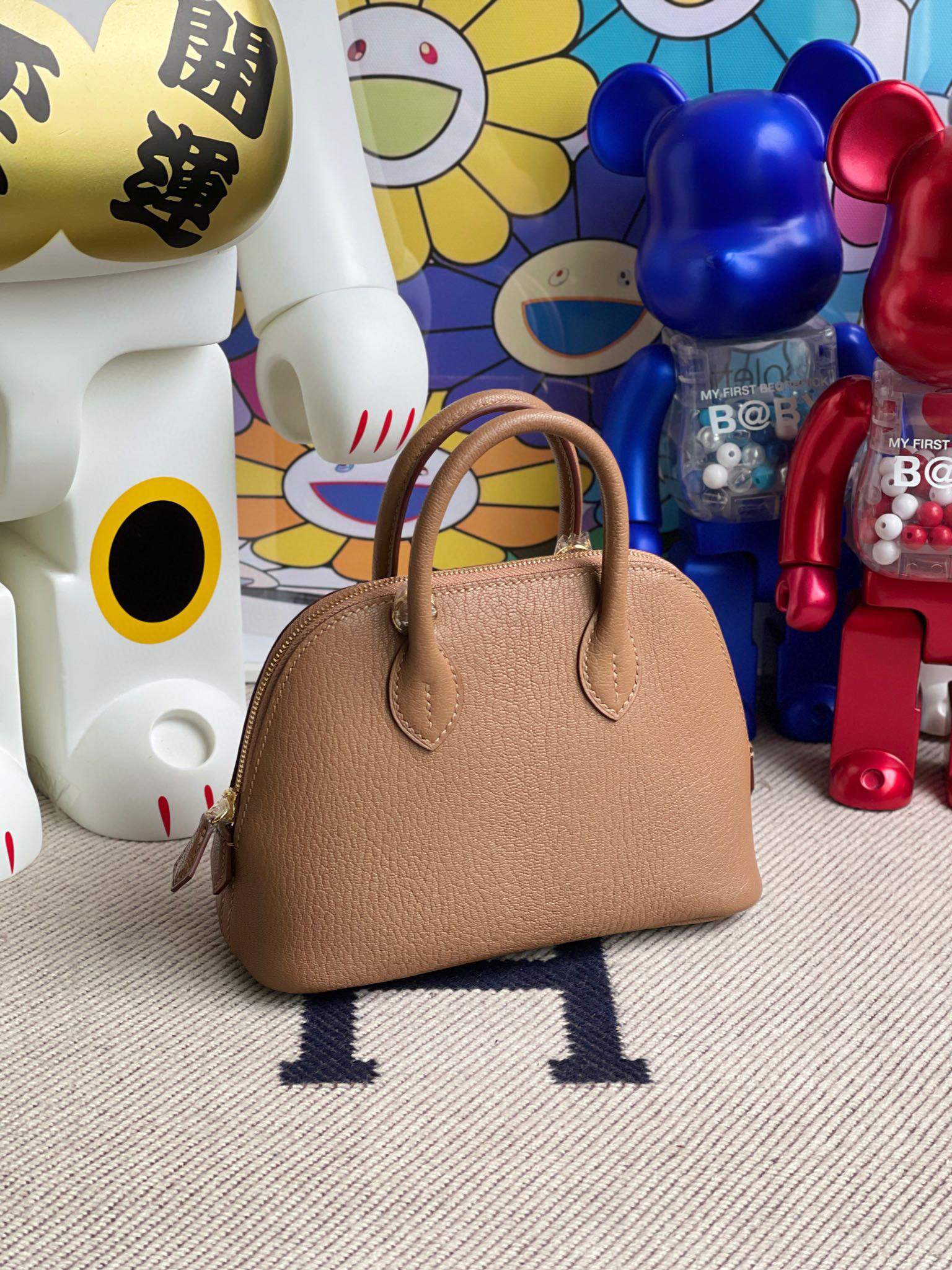 RepLadies Hermes Mini Bolide 2J Quebracho Cherve Gold Hardware Handmade