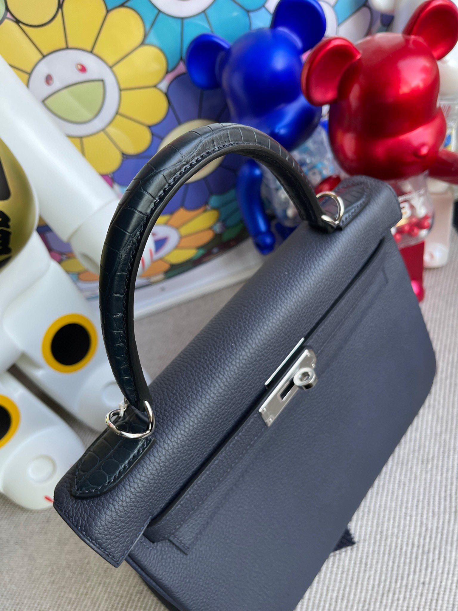 RepLadies Kelly Touch 28CM Togo Matte Crocodile Silver Hardware Handmade